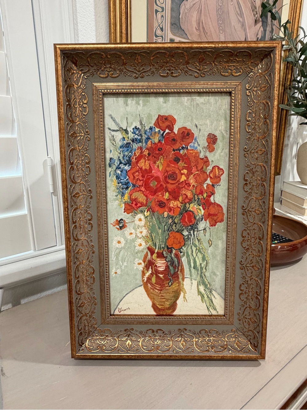 14x11” Red Poppies and Daisies by Vincent Van Gogh with gold ornate frame - Picture 8 of 10